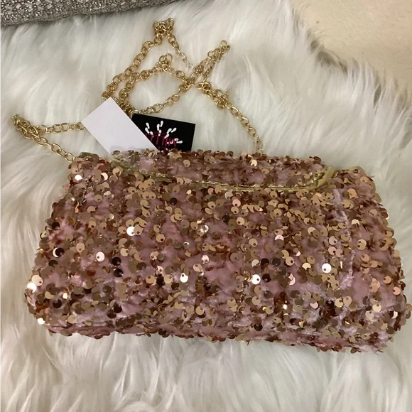 Olivia Miller pink and gold mini sequins purse - Picture 4 of 7